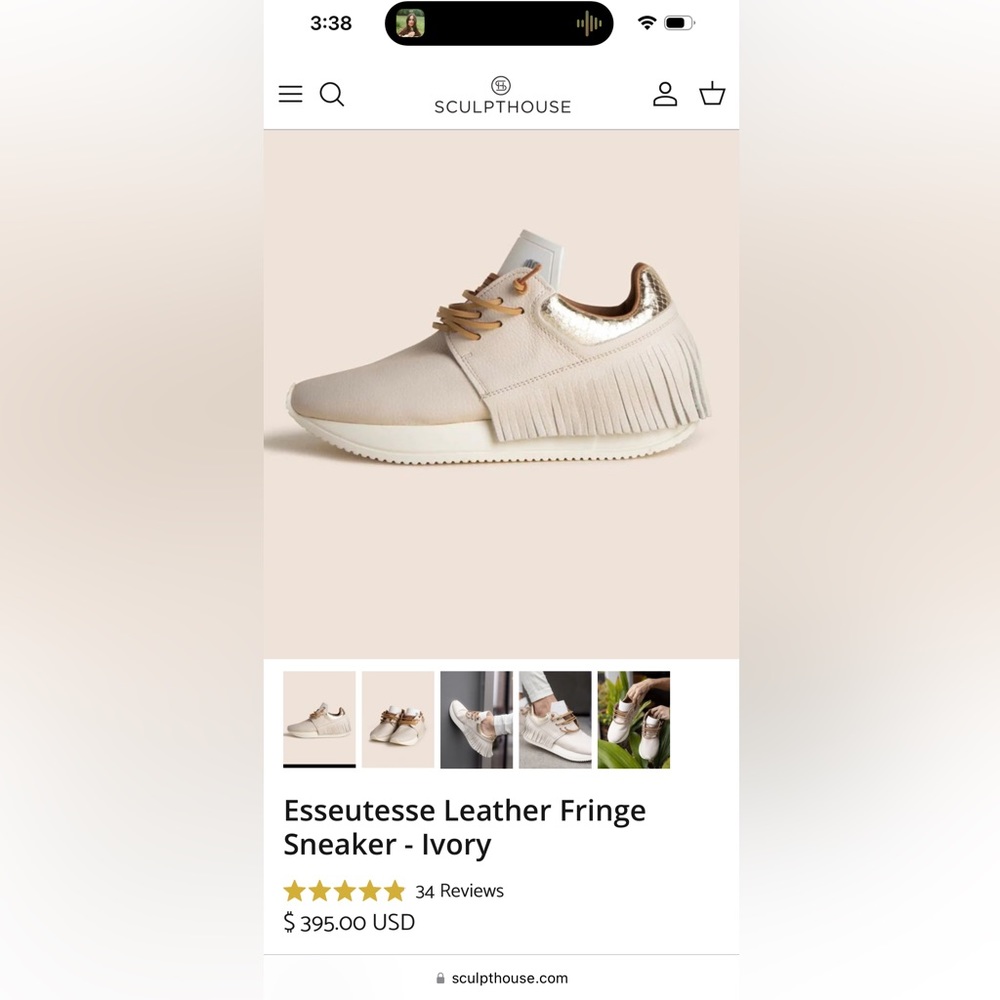 Esseutesse Leather Fringe Sneaker - Ivory - Size 36